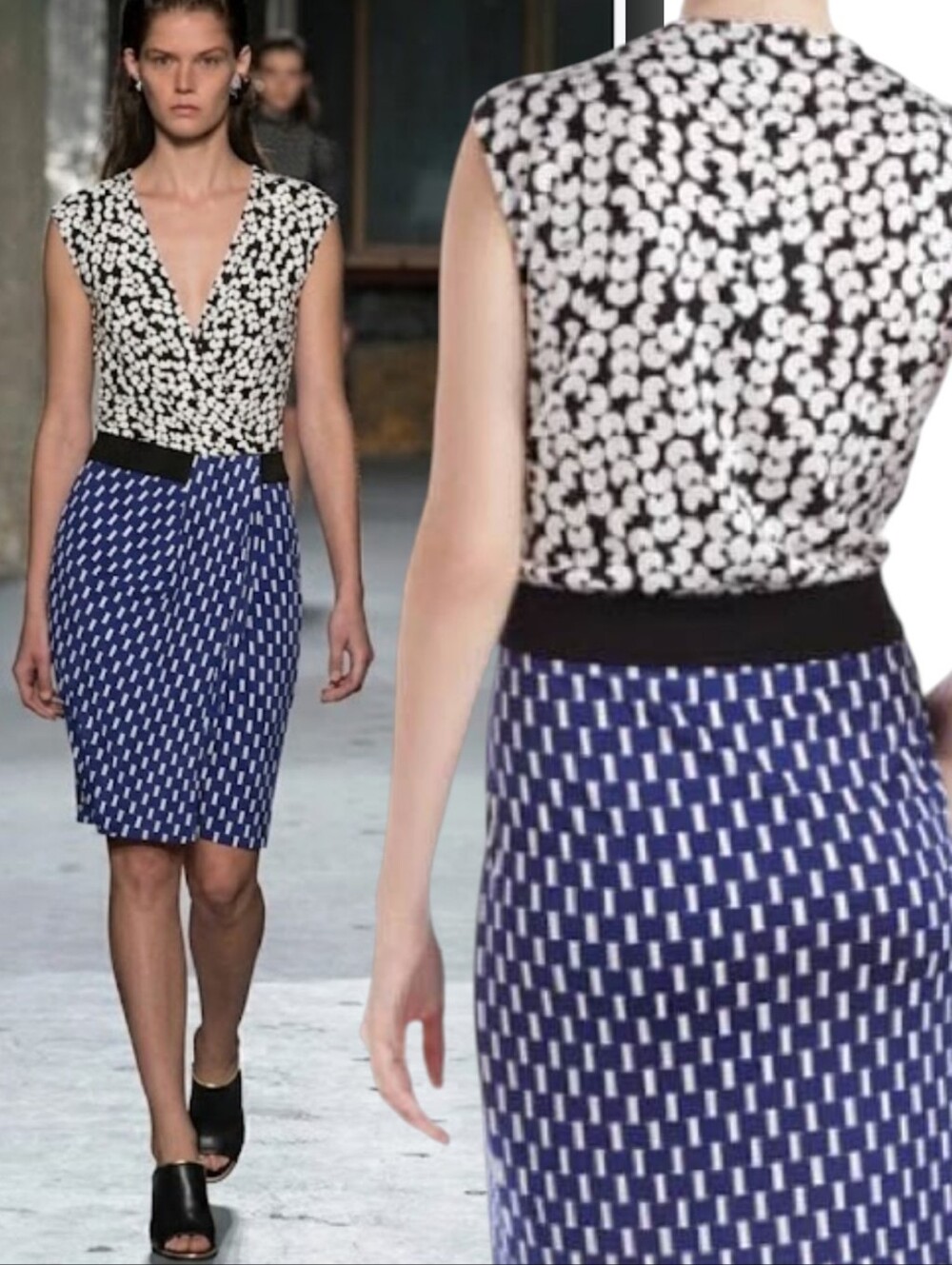 Dvf Silk Crepe Geometric Pattern Dress M